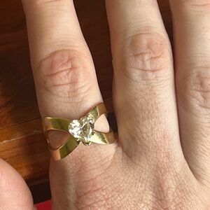 Vintage Diamonique Cubic Zirconia Heart Stone Split Shank Ring sz 10 14k gold
